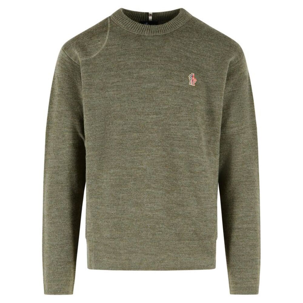 Moncler Grenoble Olive Green Virgin Wool Logo Sweater Men